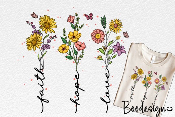 Faith Hope Love Christian Floral PNG for Crafts