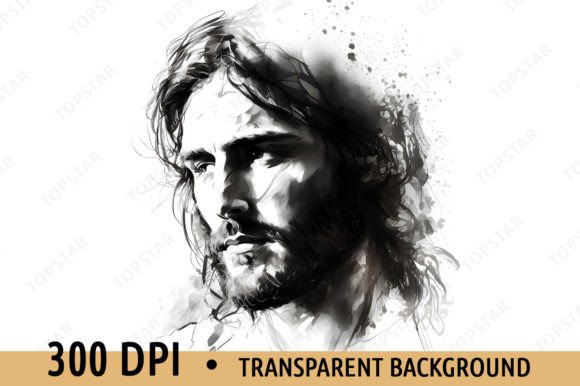 Jesus Christ Portrait Sketch Black White Illustrations