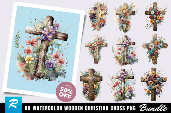 Watercolor Christian Cross Clipart for Crafts