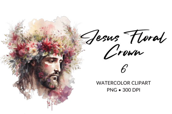 Watercolor Jesus Flower Crown Clipart 6 Illustrations